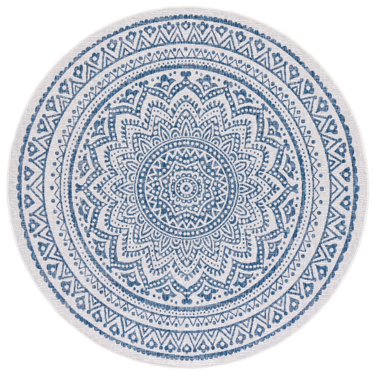 SAFAVIEH Courtyard Collection 4 Round Ivory/Navy CY8734 Boho Mandala Indoor/ Outdoor Easy -Cleaning Patio Backyard Mudroom Area