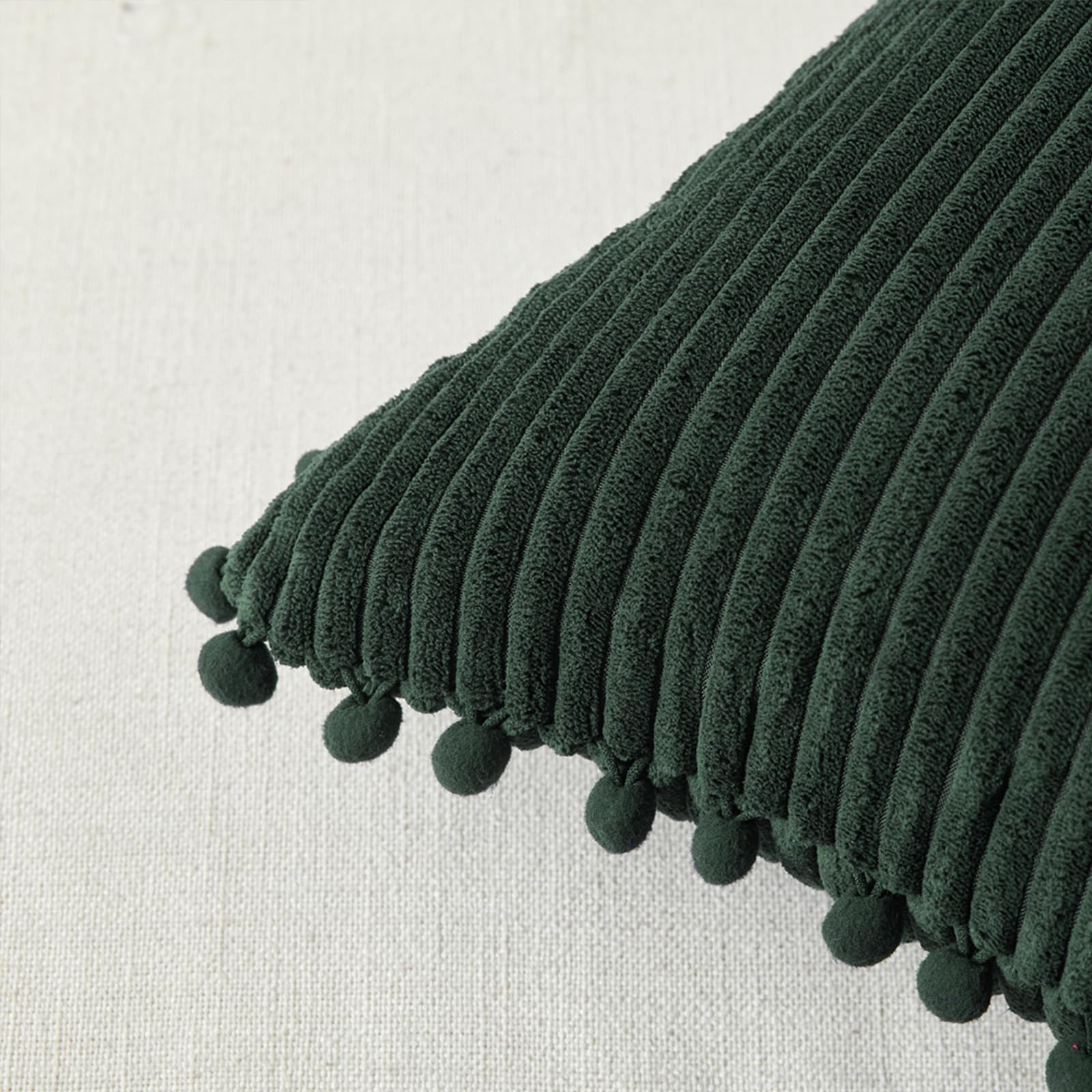 Fancy Homi Set Of 2 Dark Green Boho Decorative Throw Pillow Covers 18X18 Inch With Pom-Poms For Living Room Couch Bed Sofa Bedro