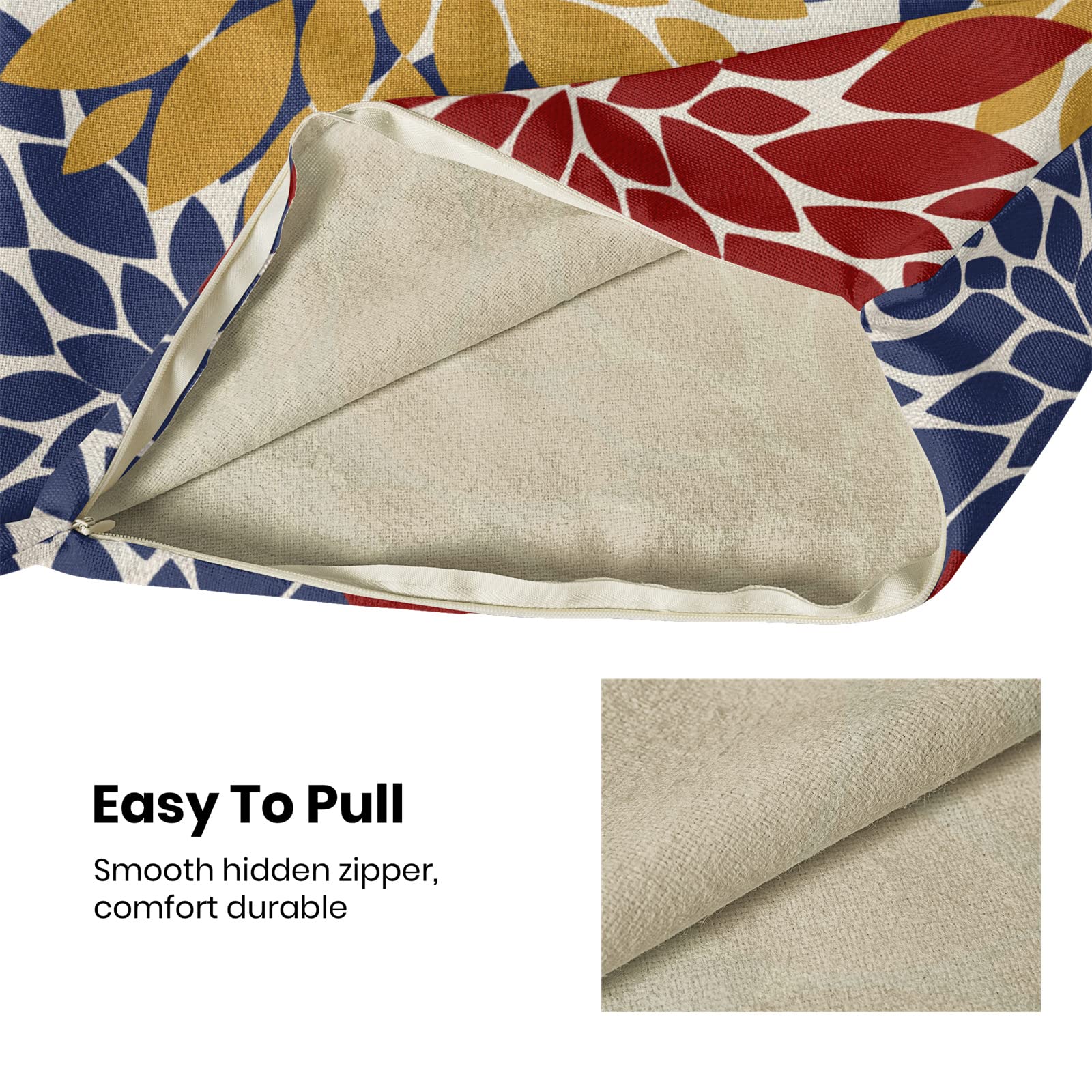 Cxmeifly Mustard Yellow Red Navy Blue Pillow Covers 18X18 Inch Set Of 2 Dahlia Floral Decor Throw Pillows Summer Modern Geometry