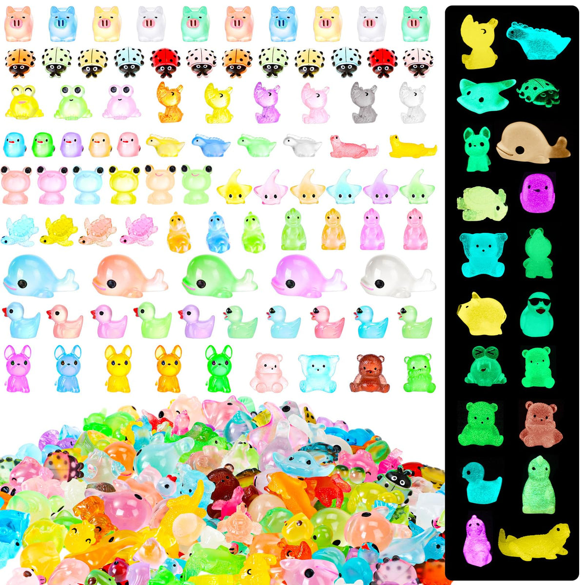 Outus 154 Pcs Luminous Mini Resin Animals Glow In The Dark Ducks Tiny Resin Animal Figurines Glow In The Dark Mini Figurines For