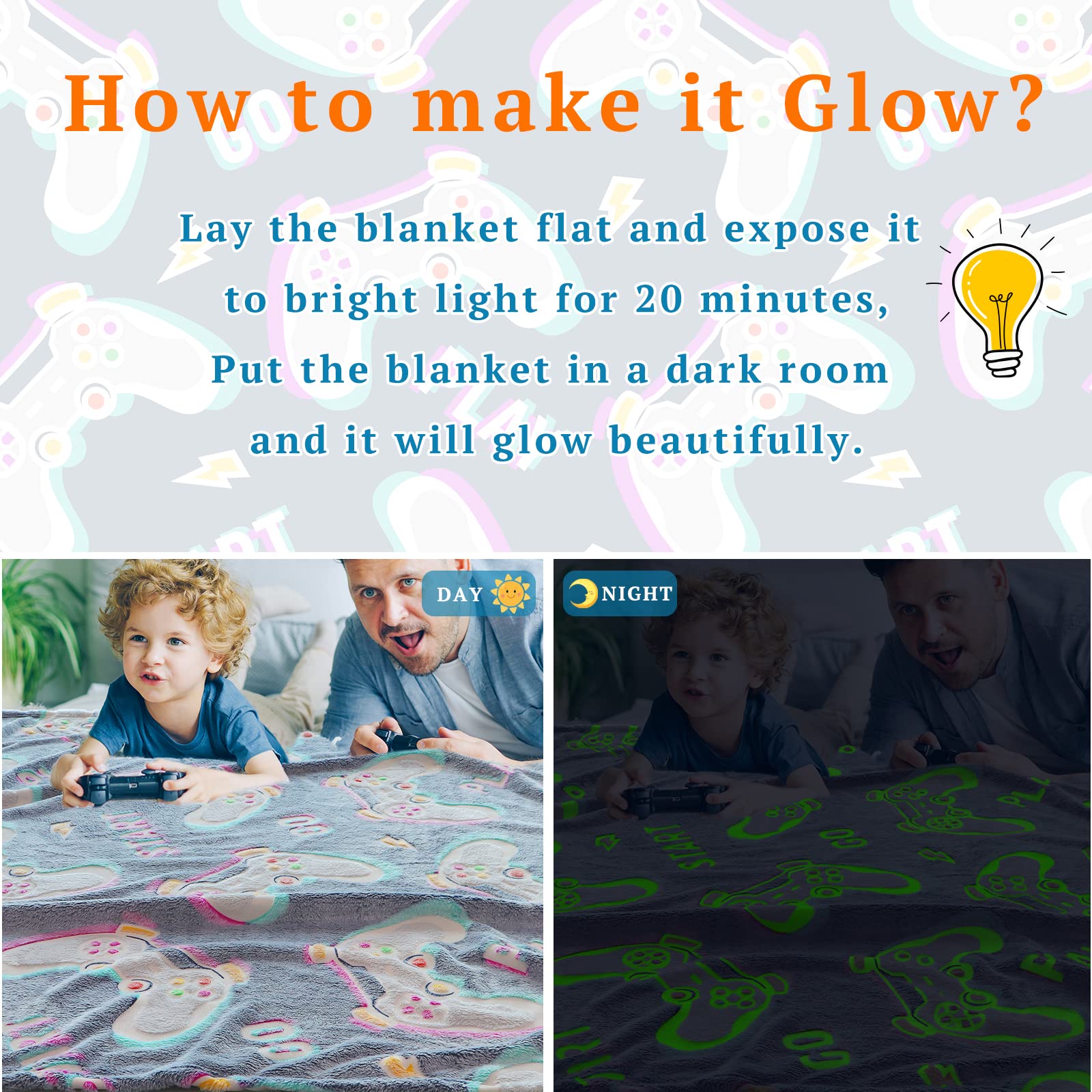 Glow In The Dark Blanket Gaming Controller Glowing Throw Blanket Gamer Plush Luminous Blankets And Throws Soft Throw Gift For Ki