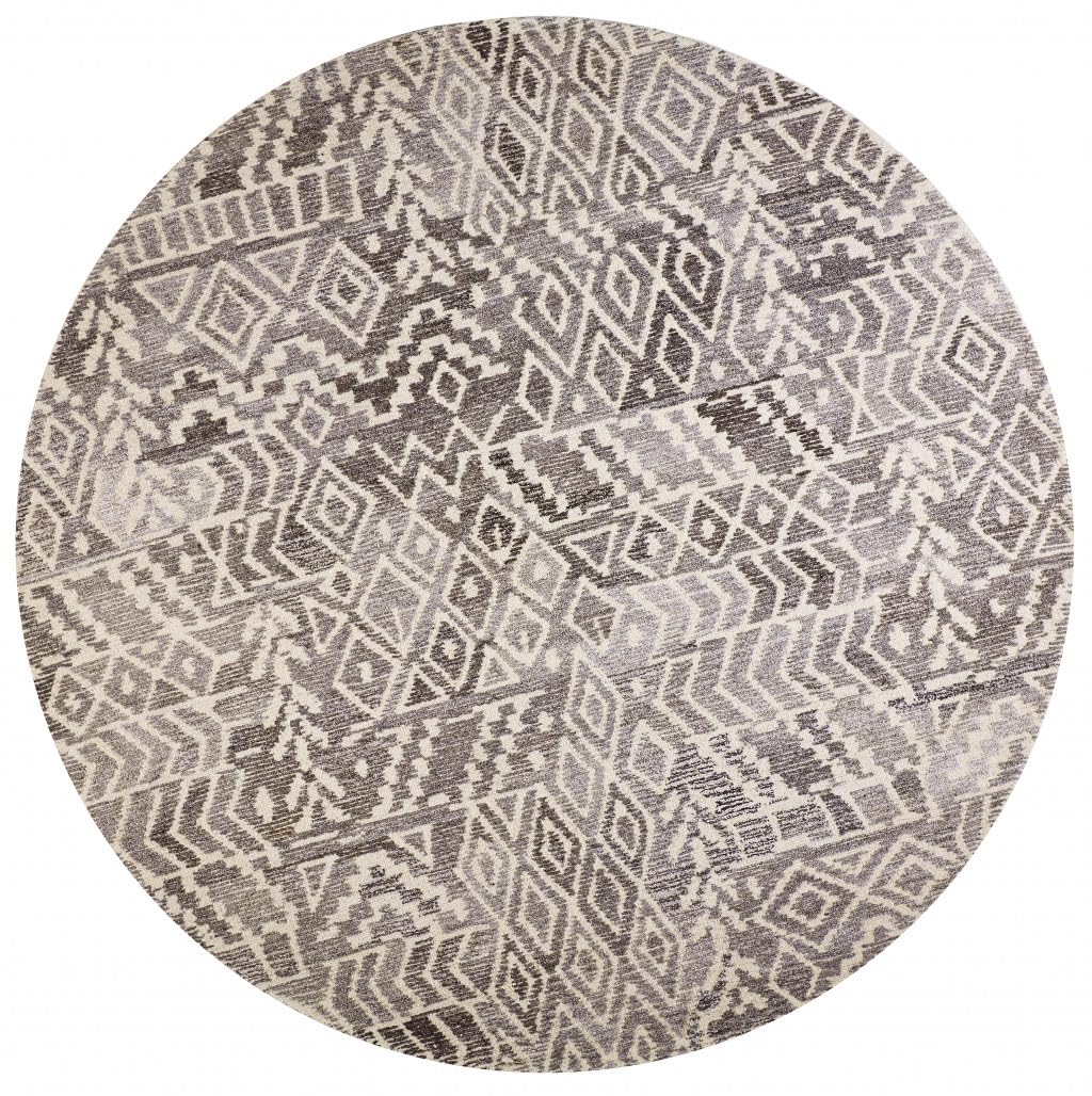 HomeRoots 512046 10 ft. Gray & White Wool Abstract Hand Tufted Handmade Round Area Rug