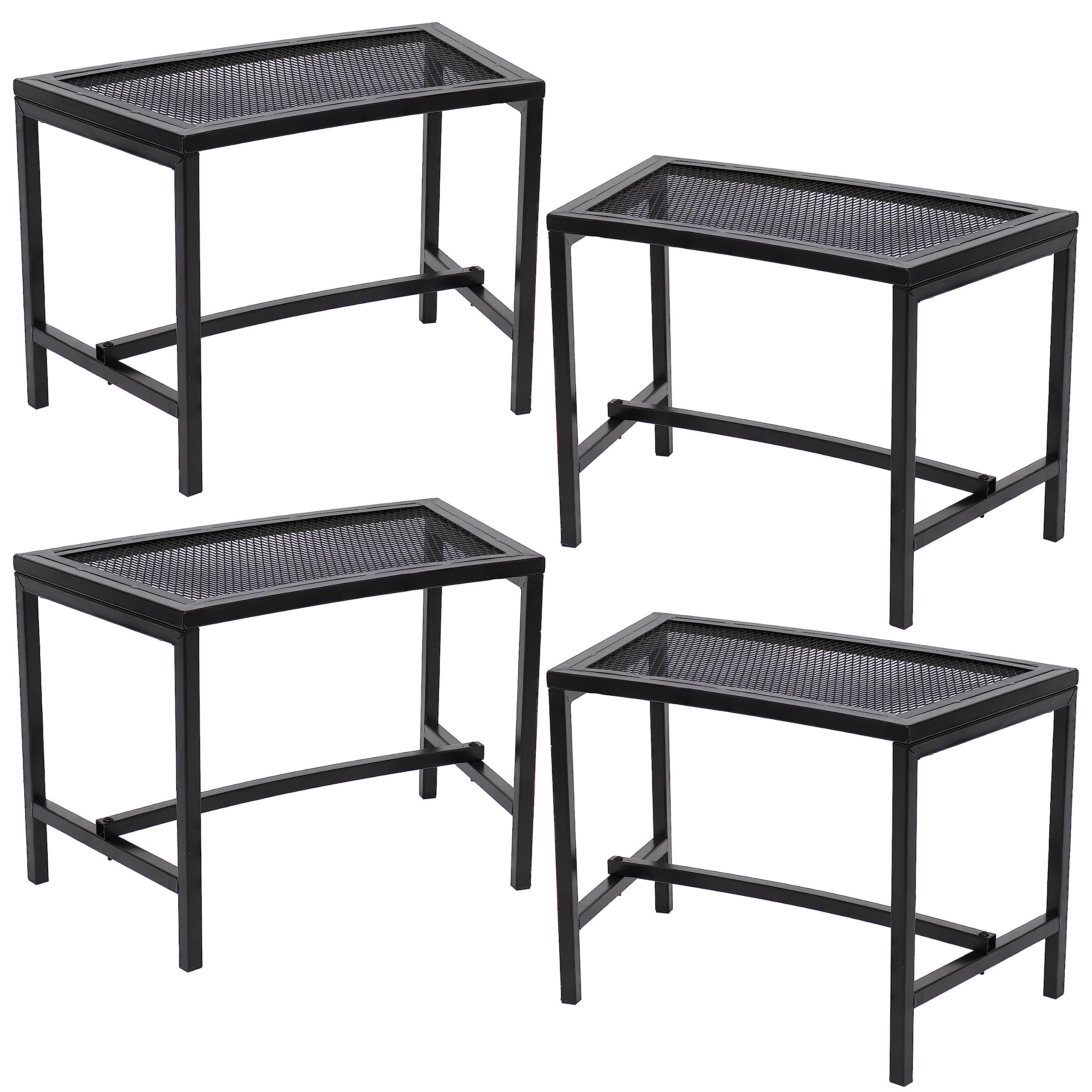 Sunnydaze Outdoor Curved Powder-Coated Black Metal Mesh Fire Pit Bench - Backless - Set of 4