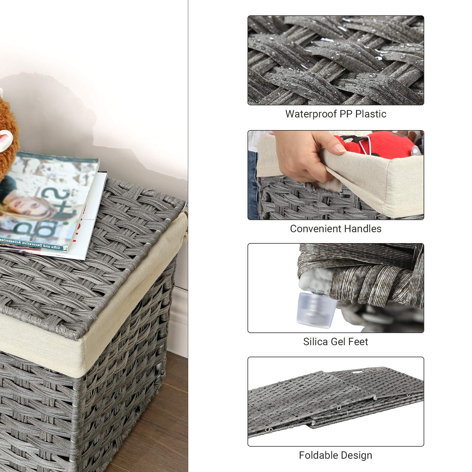 Songmics Storage Basket With Lid, 42.3 Gallon (160L) Storage Bin, Woven Blanket Storage Basket With Handles, Foldable, Removable