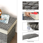 Songmics Storage Basket With Lid, 42.3 Gallon (160L) Storage Bin, Woven Blanket Storage Basket With Handles, Foldable, Removable