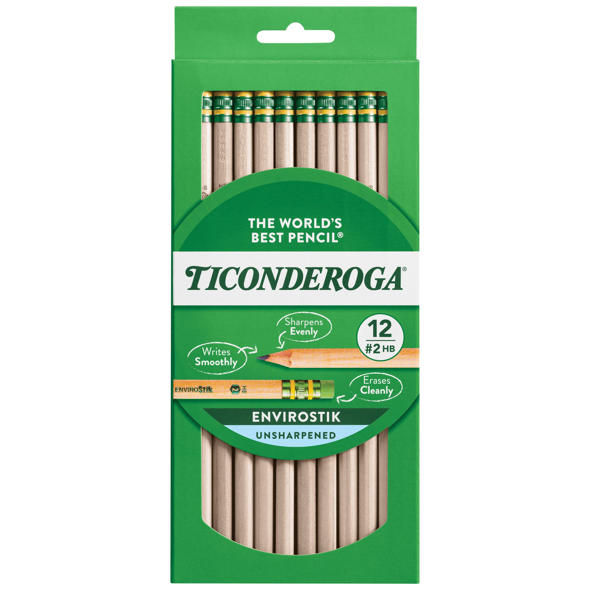 Ticonderoga Envirostik Wood-Cased Pencils, #2 Hb Soft, Natural, 12 Count