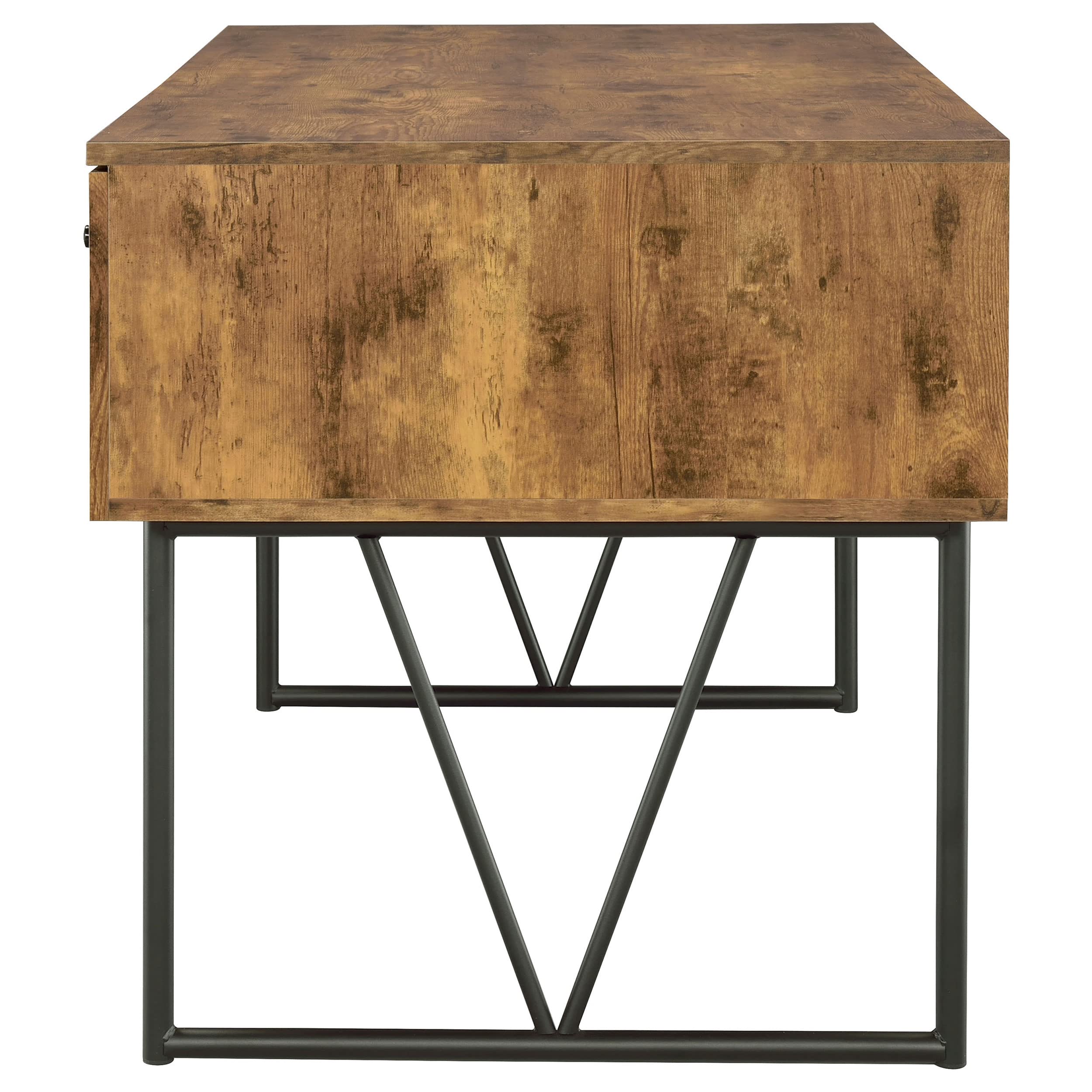 Coaster Home Furnishings Analiese Rustic 63-Inch 4-Drawer Home Office Computer Writing Desk Study Table with Storage Engineered Eco-Friendly Wood Look Laminate Sturdy Steel Base Rustic Nutmeg 800999