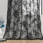 Black Lace Curtains 108 Inches Long Gothic Floral Sheer Curtains For Living Room Bedroom Rod Pocket Light Filtering French Large