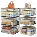 ExtraLong, LowProfile Closet Organizers and Storage with Wood Top, 3 Pack Stackable Closet Shelf Organizer, SpaceSaving Cloth