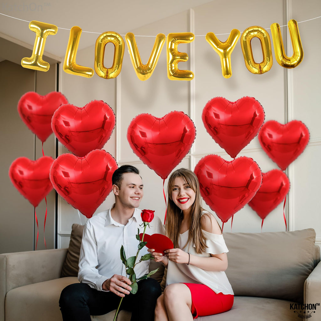 Katchon, I Love You Balloons Set - 16 Inch, Pack Of 20 | Red Heart Balloons For Romantic Decorations Special Night | Heart Shape