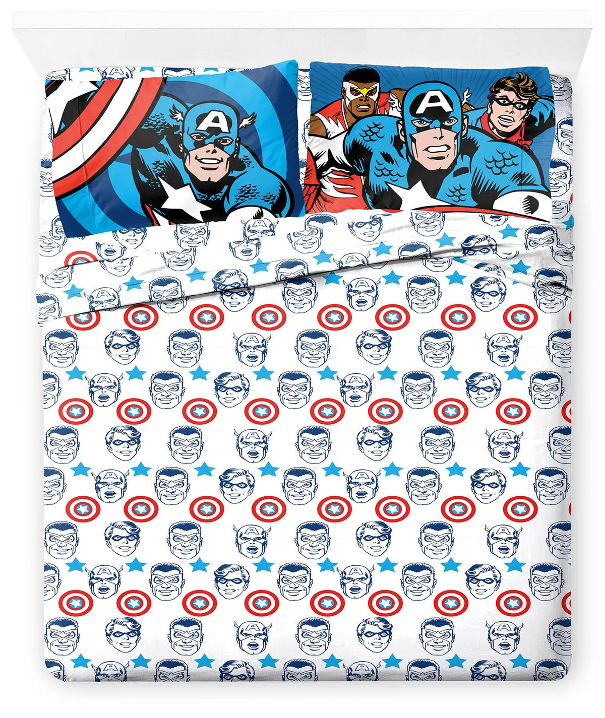 Jay Franco Marvel Comics Avengers Full Size Sheet Set - Super Soft Kids 4 Piece Bedding Set Features Captain America, Falcon & B