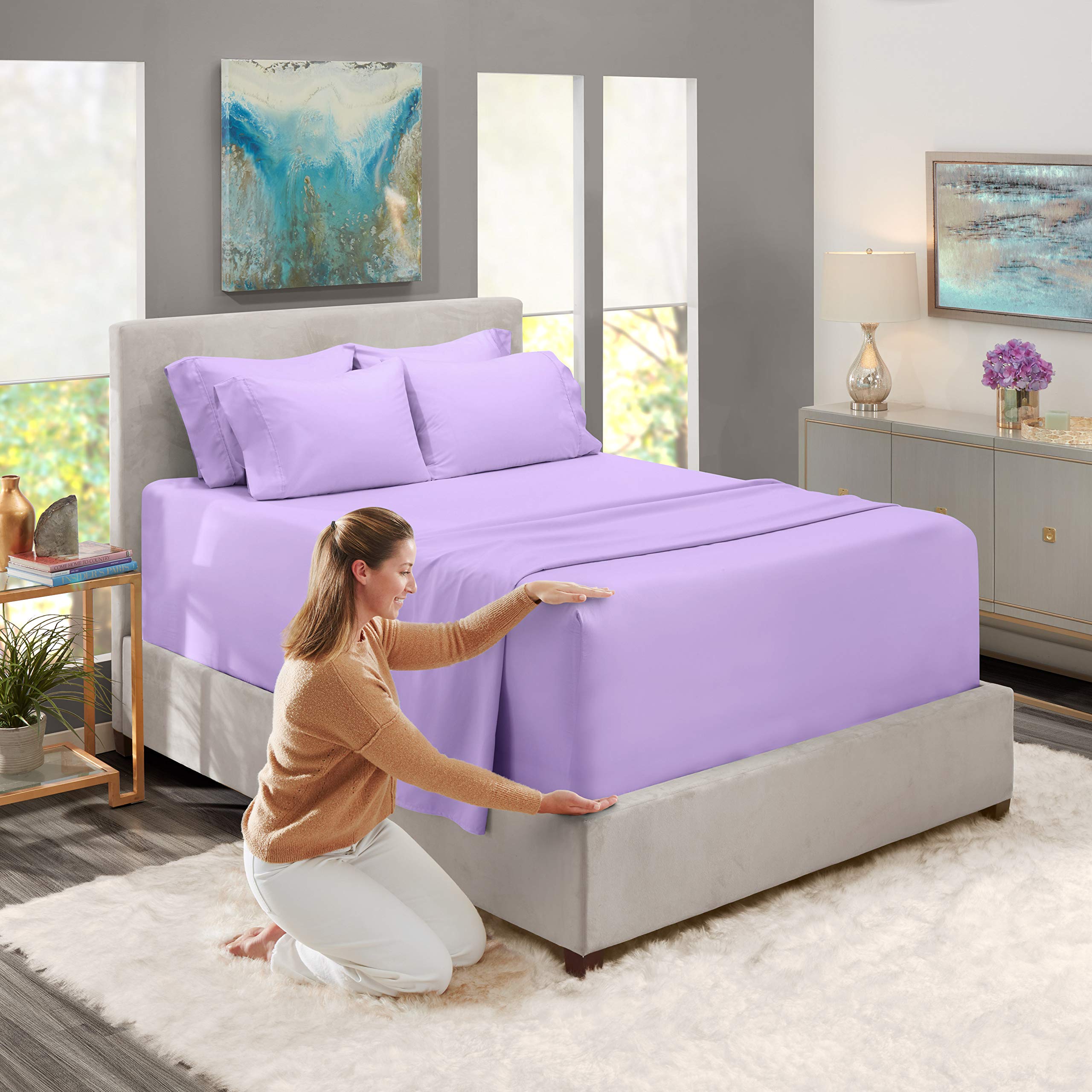 Nestl Extra Deep Pocket Split King Sheet Set - 7 Pc Soft Microfiber Split King Sheet Sets Deep Pocket - Fade Resistant Bedding Sheets & Pillowcases - Split King, Lavender