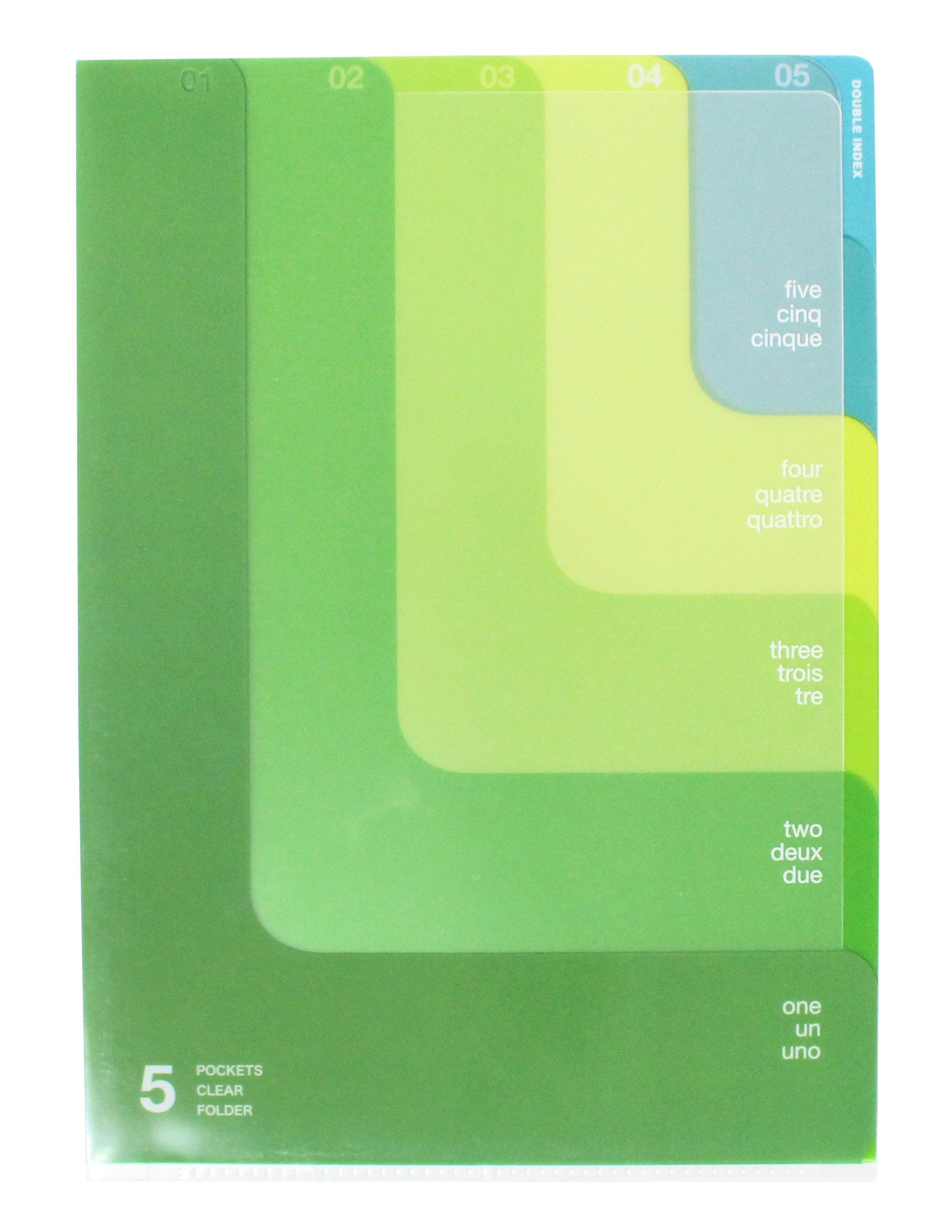 Designphil Midori 35104006 Clear Holder, 5 Pockets, Clear Holder, A4, Two-Way Pattern, Yellow-Green