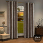 Light Khaki And Silvery 100% Blackout Curtains 84 Inch Length 2 Panels, Jacquard Thermal Insulated Noise Reducing Grommet Drapes