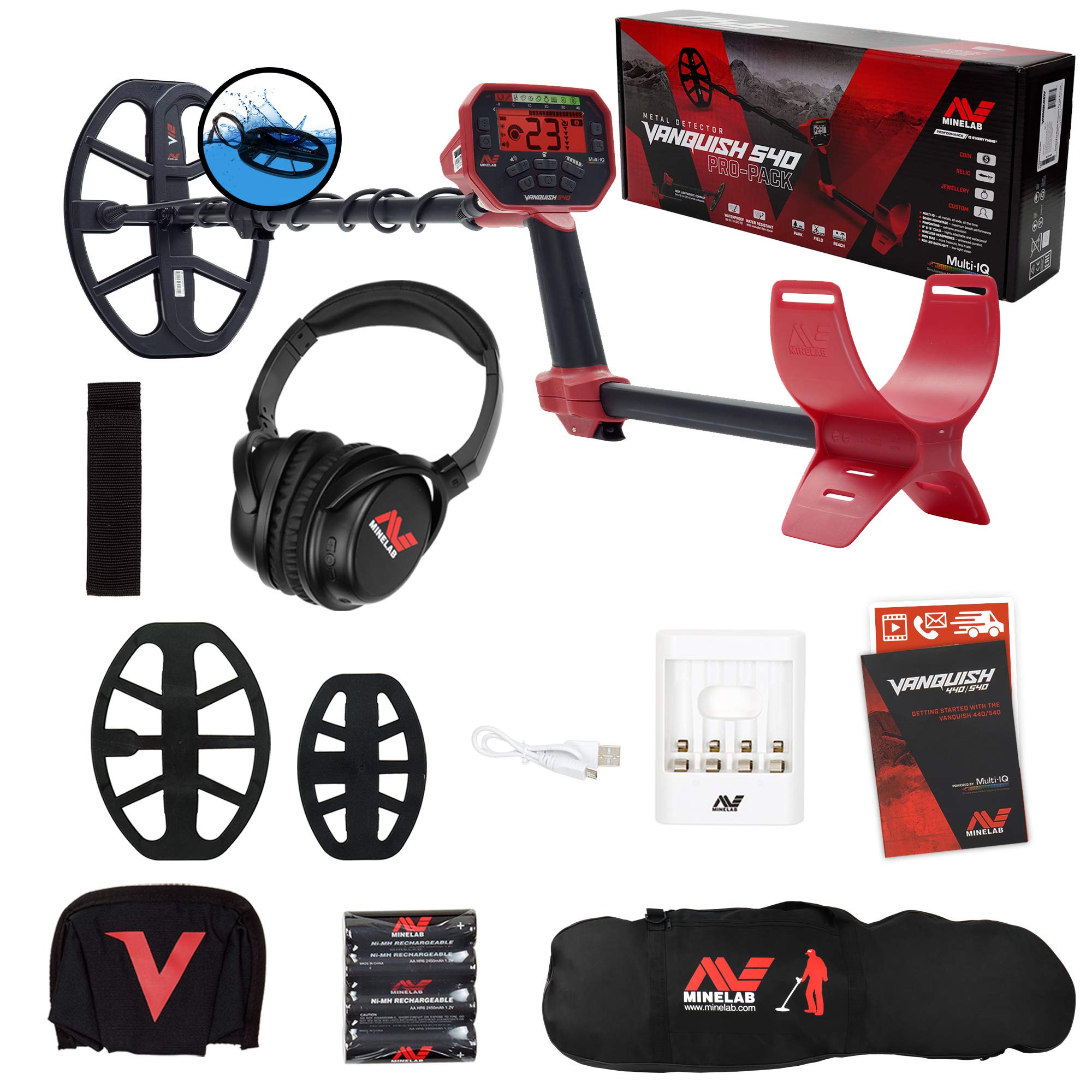 Minelab Vanquish 540 Pro Pack Metal Detector With 2 Waterproof Coils & Carry Bag