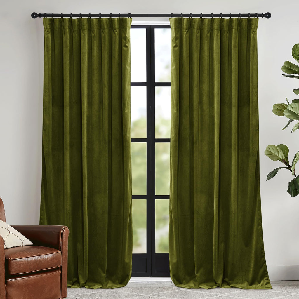 Ryb Home Moss Green Velvet Curtains 84 Inches, Luxury And Soft Velvet Fabric, Spring Summer Decorative Curtains & Drapes For Patio Doory Room Window, W 52 X L 84 Inches, 2 Panels Set