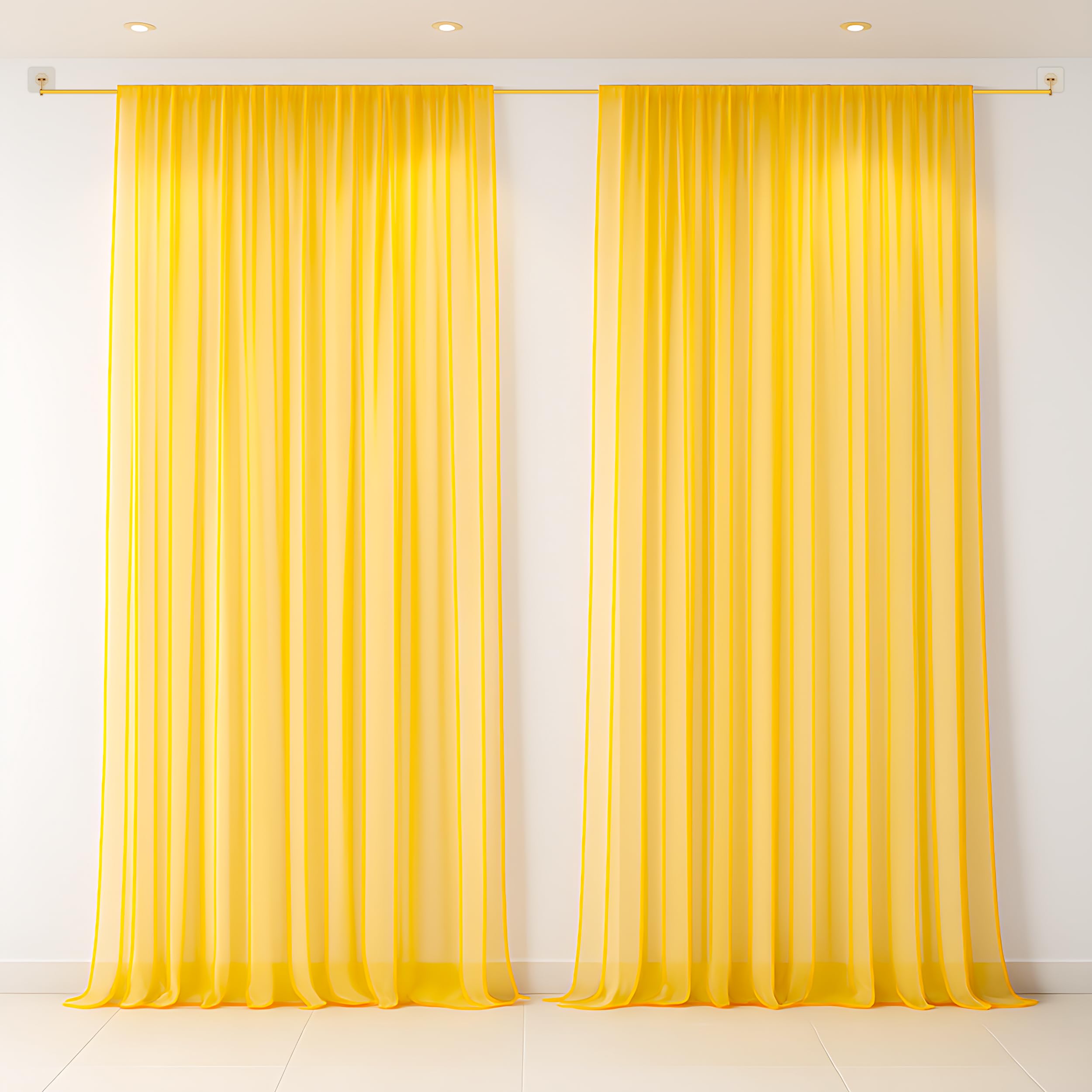 1Iam Yellow Decoration Net Combo Pack Of 5 | 2Pcs 8X5Ft Stitched Yellow Net, 2Pcs Hooks & 1Pc Ribbon For Home Decor, Birthday, A