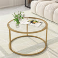 Glass Coffee Table,Round Gold Coffee Table for Small Space,27 Modern Center Table,Glass Top Clear Coffee Table with Sturdy Metal