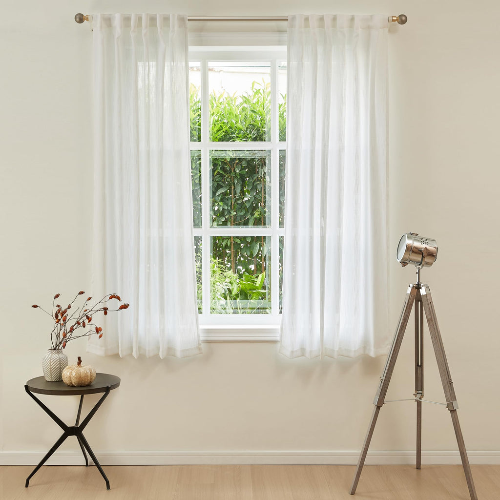 Mysky Home Curtains 63 Inch Length 2 Panels, Boho Curtains Sheer Light Soften For Bedroom Kitchen Farmhouse Style Country Rustic Drapes Window Treatment Set, 50' X 63', Natural