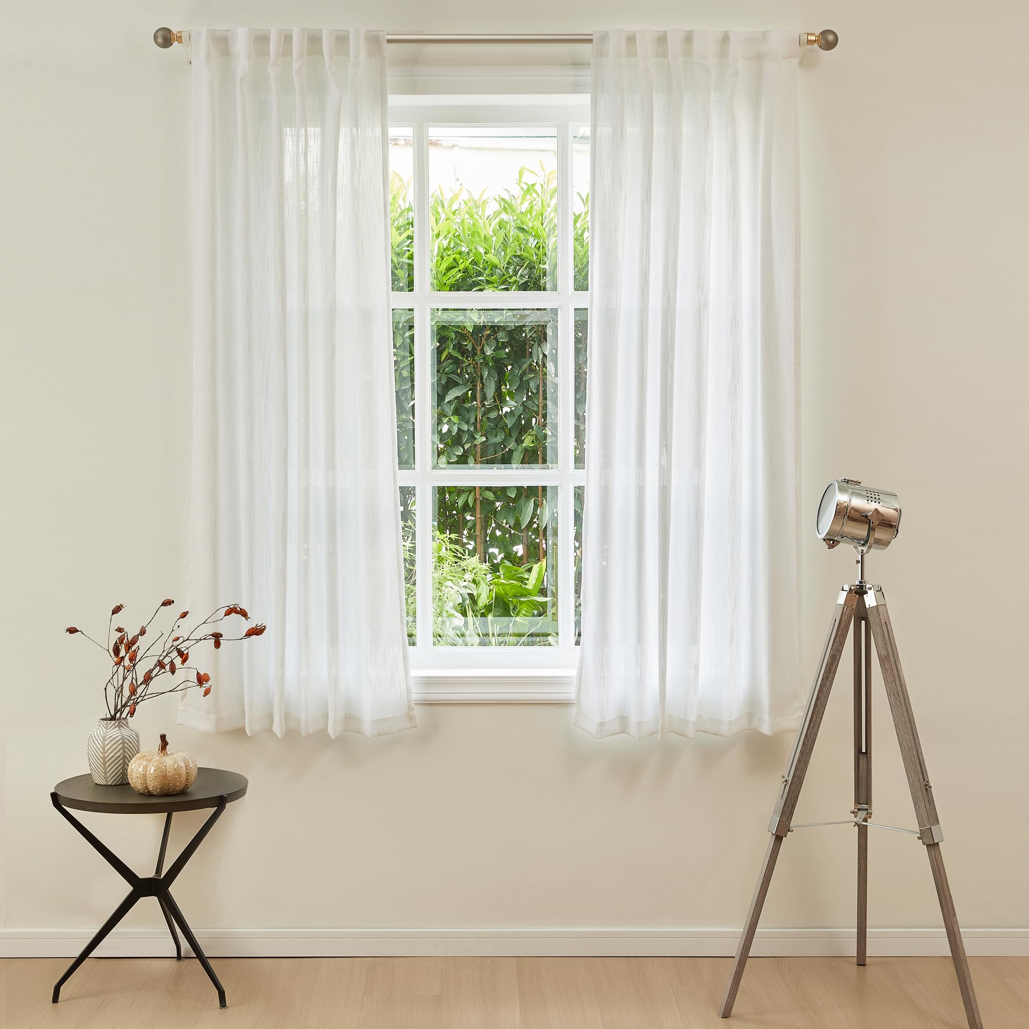 Mysky Home Curtains 63 Inch Length 2 Panels, Boho Curtains Sheer Light Soften For Bedroom Kitchen Farmhouse Style Country Rustic Drapes Window Treatment Set, 50' X 63', Natural