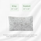 Elegant Comfort Ultra Soft Set Of 2 Floral Print Pillowcases - 1500 Premium Hotel Quality Microfiber, Soft And Smooth Envelope Closure 2-Piece Pillow Covers - King, Paisley Gray