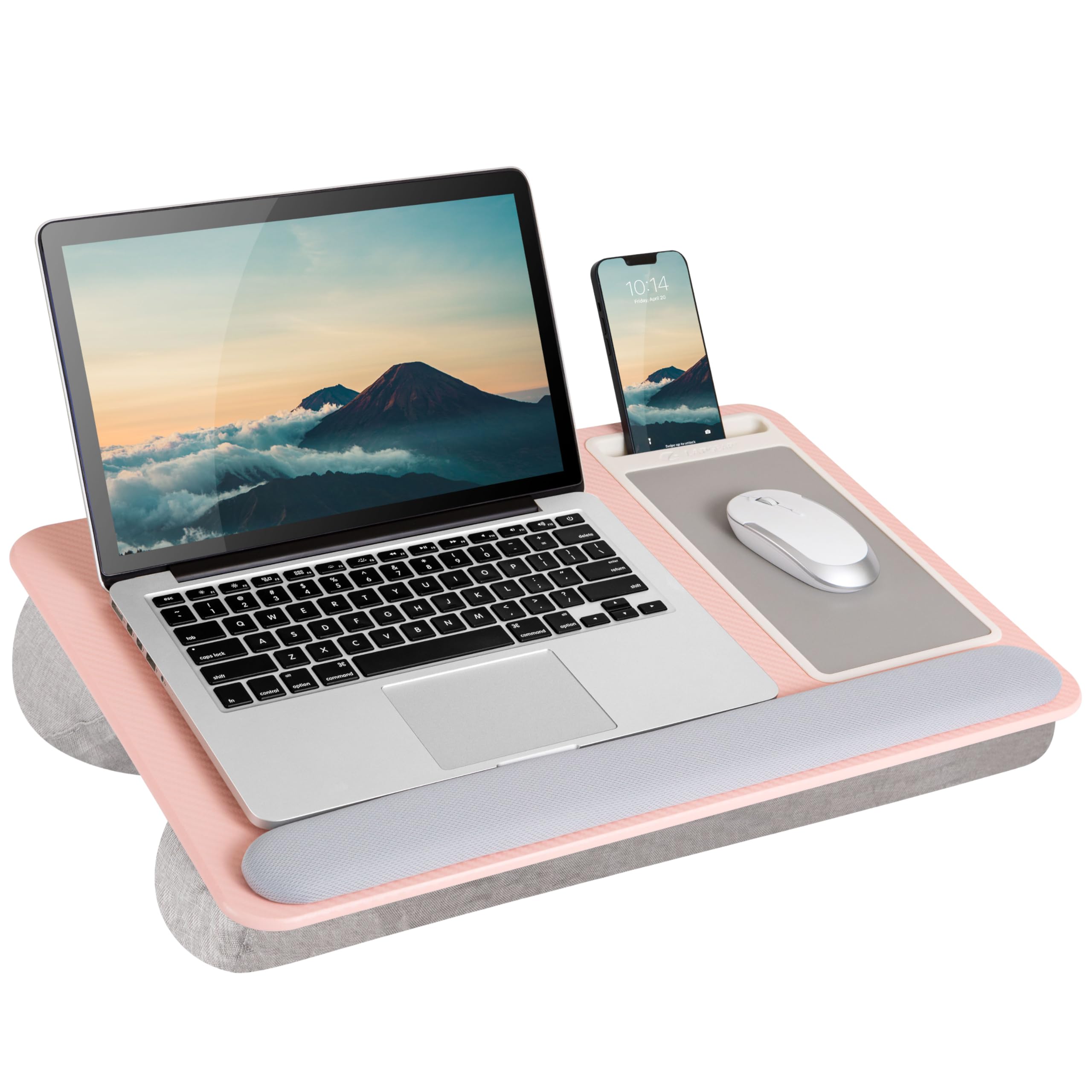 Lapgear Home Office Pro Lap Desk With Wrist Rest, Mouse Pad, And Phone Holder - Pink - Fits Up To 15.6 Inch Laptops - Style No.