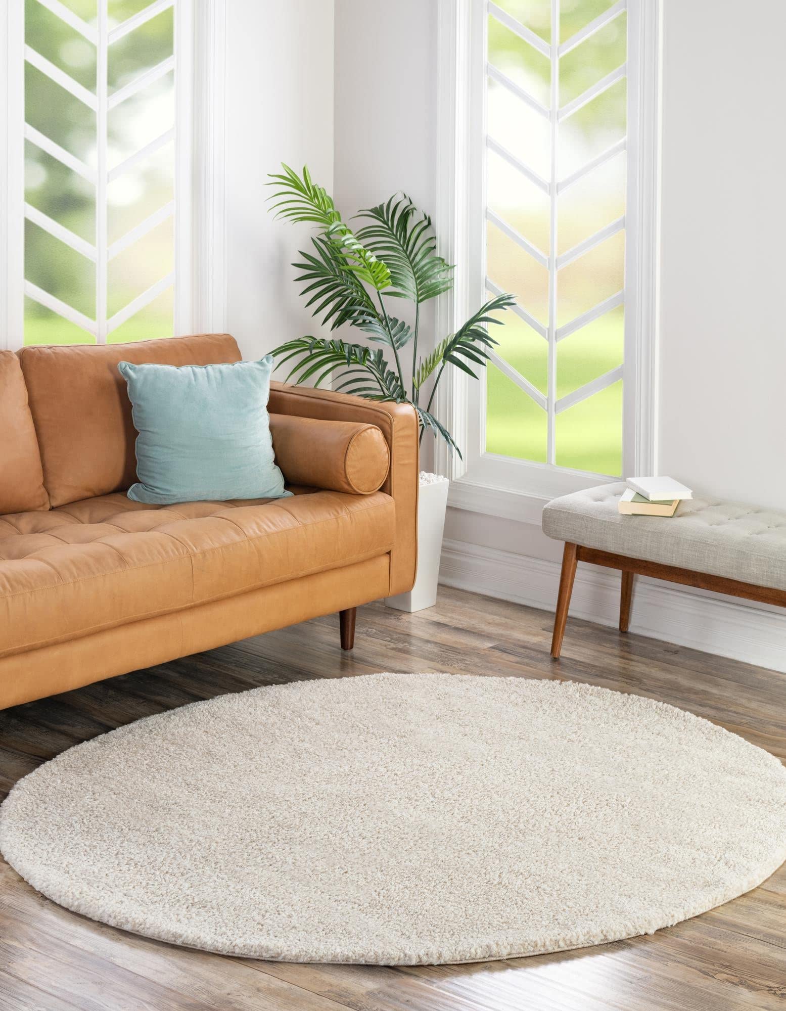 Unique Loom Solo Collection Area Rug - Calabasas (3 3 Round, Ivory)