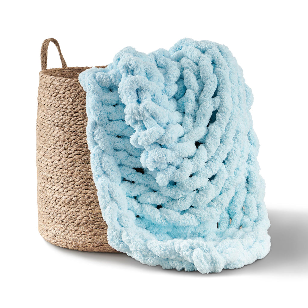 Adyrescia Chunky Knit Blanket Throw | 100% Hand Knit With Jumbo Chenille Yarn (50''X60'', Light Blue)