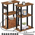Tutotak Small Narrow Side Table With Charging Station, Set Of 2 Skinny End Table For Small Spaces, Slim Nightstand With Usb Ports And Outlet,Sofa Beside Table With Wheels, Brown Tb01Bb047