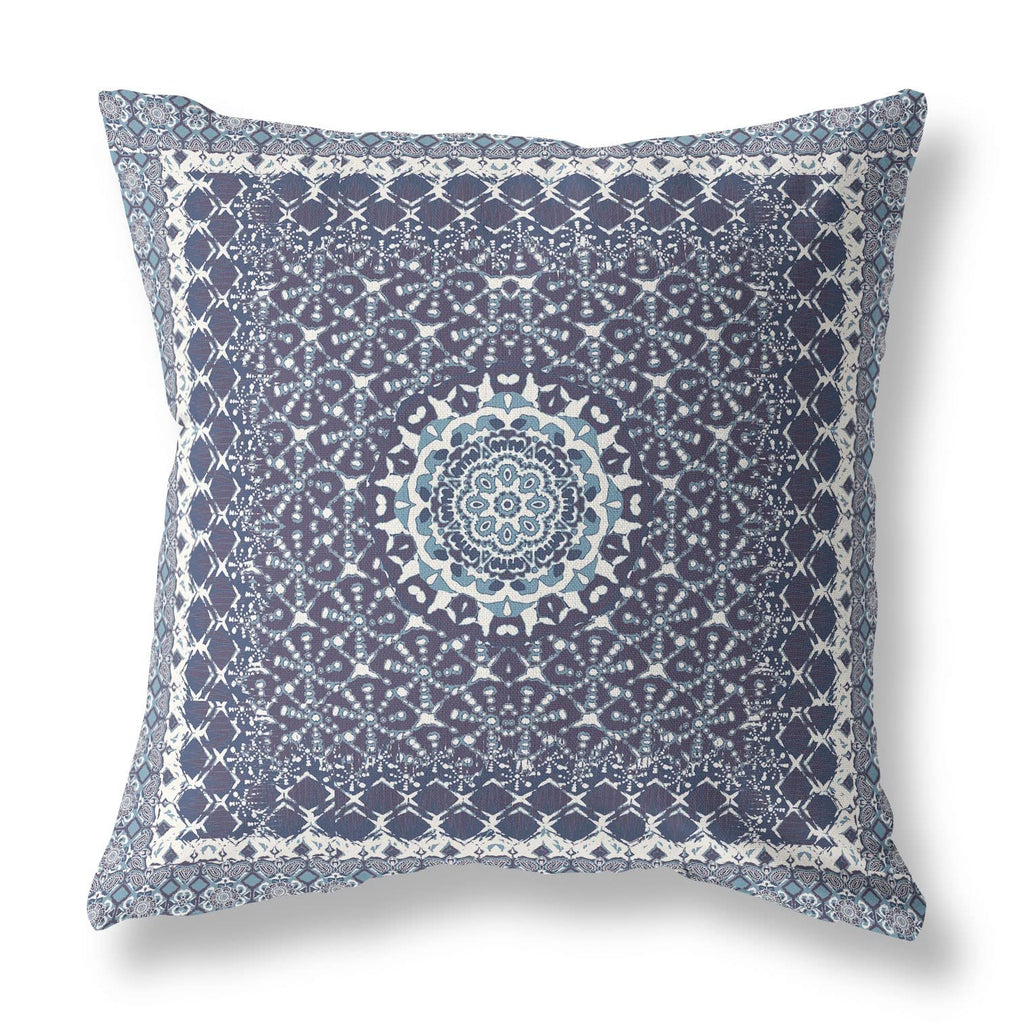 HomeRoots Indigo Light Blue Broadcloth 26â€ Slate Blue Holy Floral Indoor Outdoor Throw Pillow