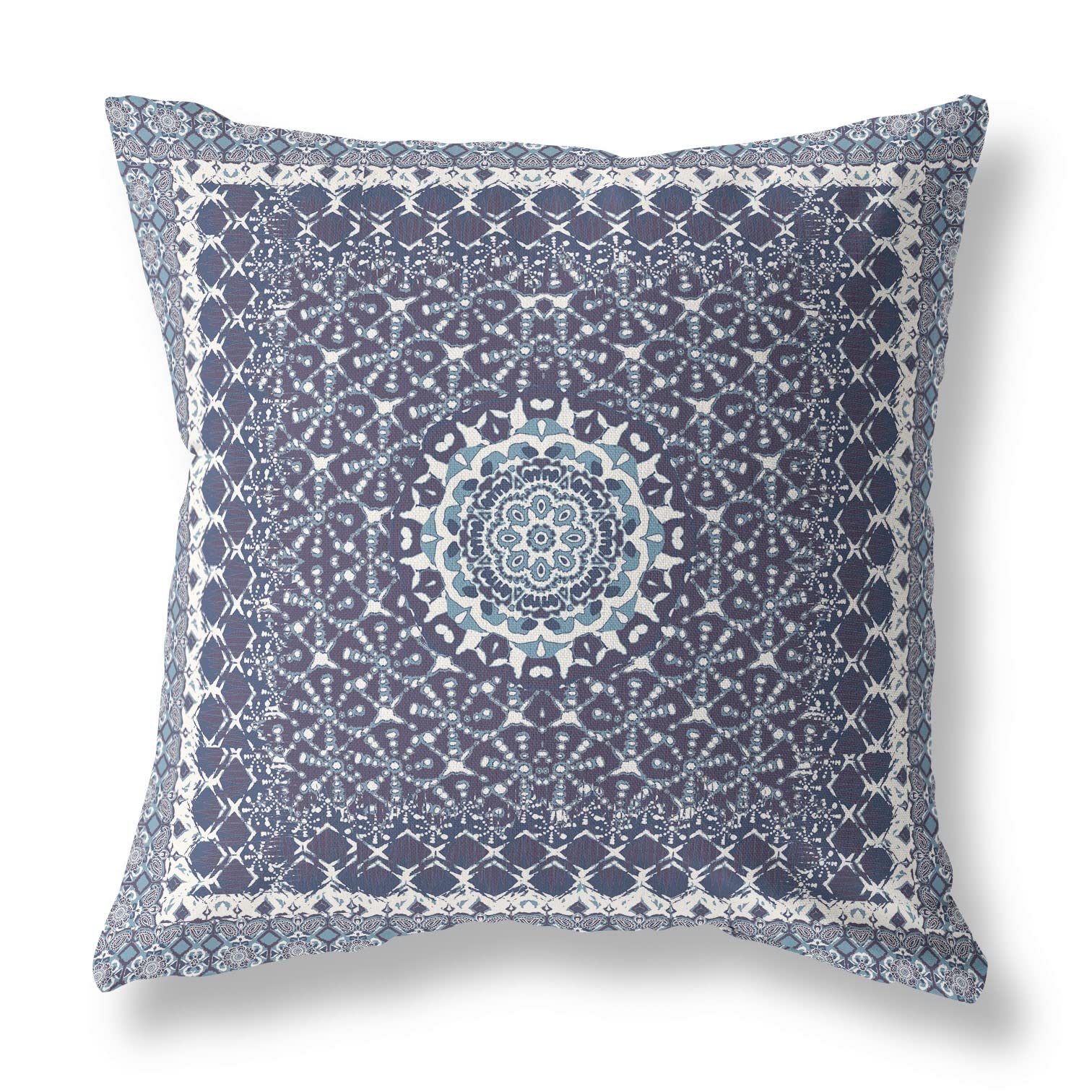 HomeRoots Indigo Light Blue Broadcloth 28â€ Slate Blue Holy Floral Indoor Outdoor Throw Pillow