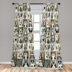 Ambesonne Animals Window Curtains Pack Of 2, Cartoon Woodland Art With Exotic Leaves Koala And Deer Pattern Checkered, Lightweig