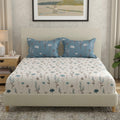 Huesland By Ahmedabad Cotton 144 Tc Cotton Bedsheet For Double Bed King Size With 2 Pillow Covers | White, Blue & Grey
