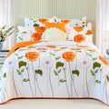 Evenhug 100% Cotton Quilt Queen Size Orange Sunflower Bedding Set Floral Lightweight Quilt Reversible Coverlet Bedspread With 2