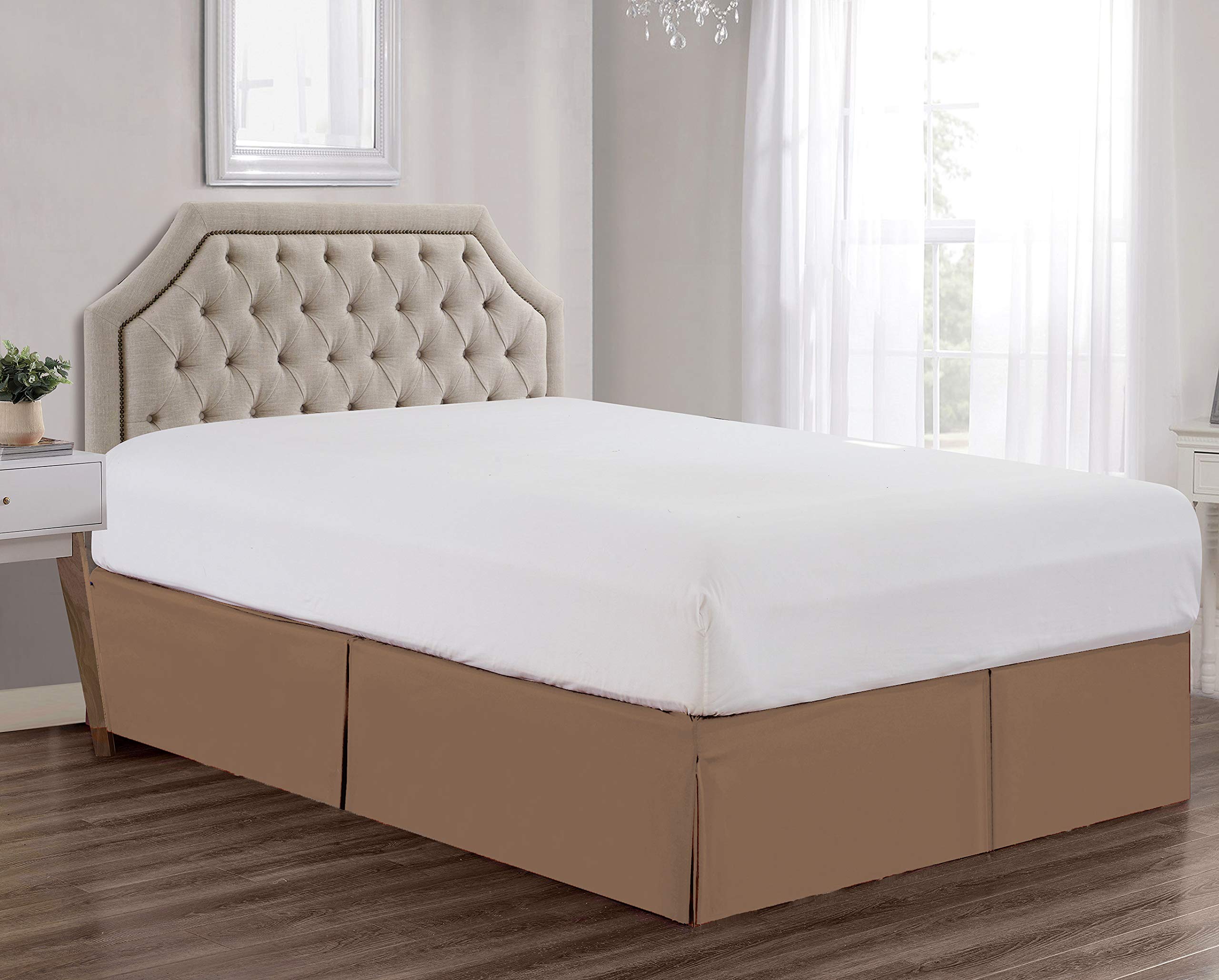 Sheets & Beyond Super Soft Solid Brushed Microfiber 14' Pleated Bed Skirt/Dust Ruffle (Queen Size, Taupe)