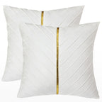 Tosleo White Velvet Throw Pillow Covers 24X24 Inch Pack Of 2 With Gold Leather Decorative Couch Pillow Cover Luxury Modern Pillo
