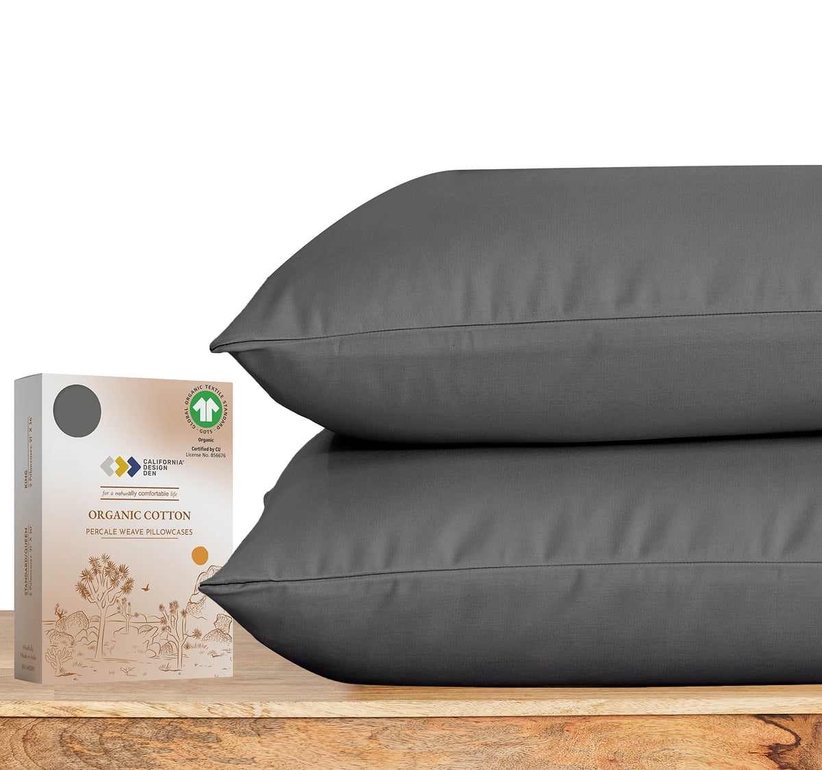 California Design Den 100% Organic Cotton Pillow Cases Queen/Standard Set Of 2, Authentic Gots Certified, Soft & Cooling Percale