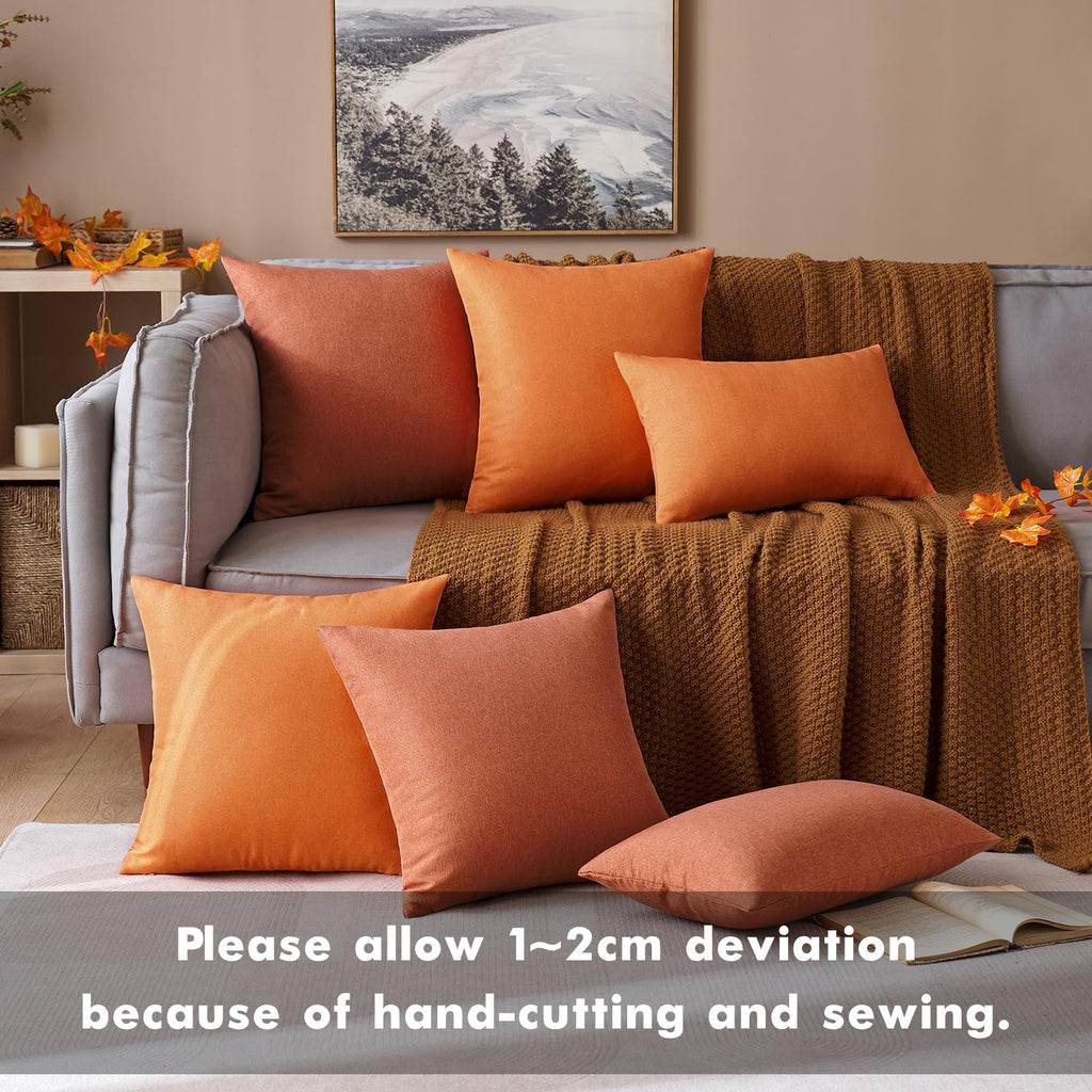 Miulee Pack Of 2 Decorative Outdoor Solid Waterproof Throw Pillow Covers Polyester Linen Garden Farmhouse Cushion Cases For Patio Tent Balcony Couch Sofa 12X12 Inch Rust