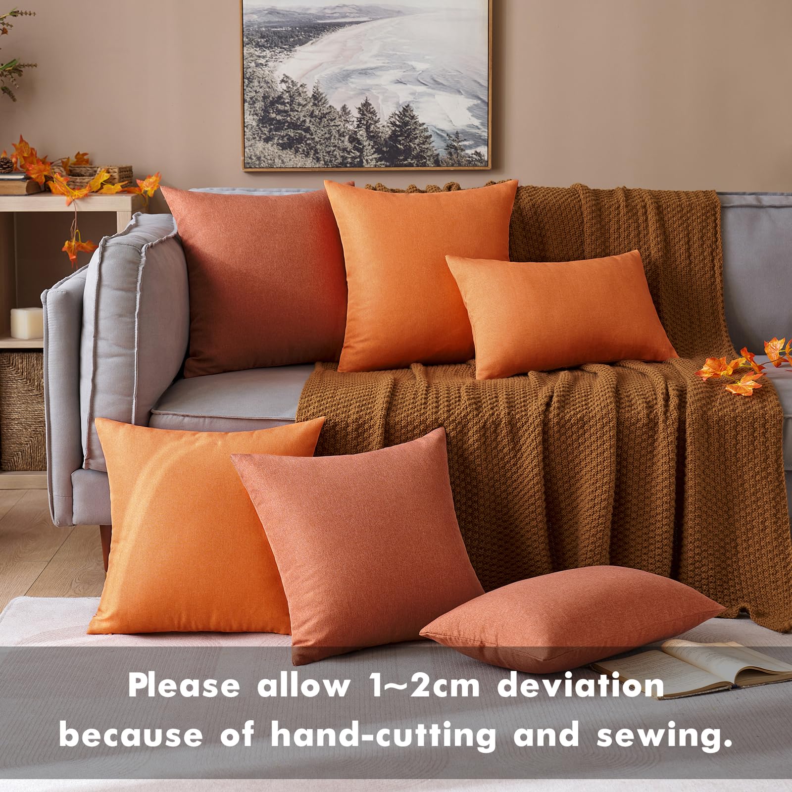Miulee Pack Of 2 Decorative Outdoor Solid Waterproof Throw Pillow Covers Polyester Linen Garden Farmhouse Cushion Cases For Patio Tent Balcony Couch Sofa 12X12 Inch Rust
