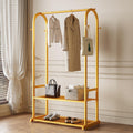 HAZHEYE Gold Clothing Rack for Hanging Clothes,Sturdy metal clothes rack,Modern Garment Rack with Bottom Storage Shelves and 6 S
