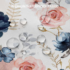 Bivinar Navy Blue And Pink Floral Shower Curtain, Watercolor Flowers Bathroom Shower Curtain, Waterproof Fabric Shower Curtain W