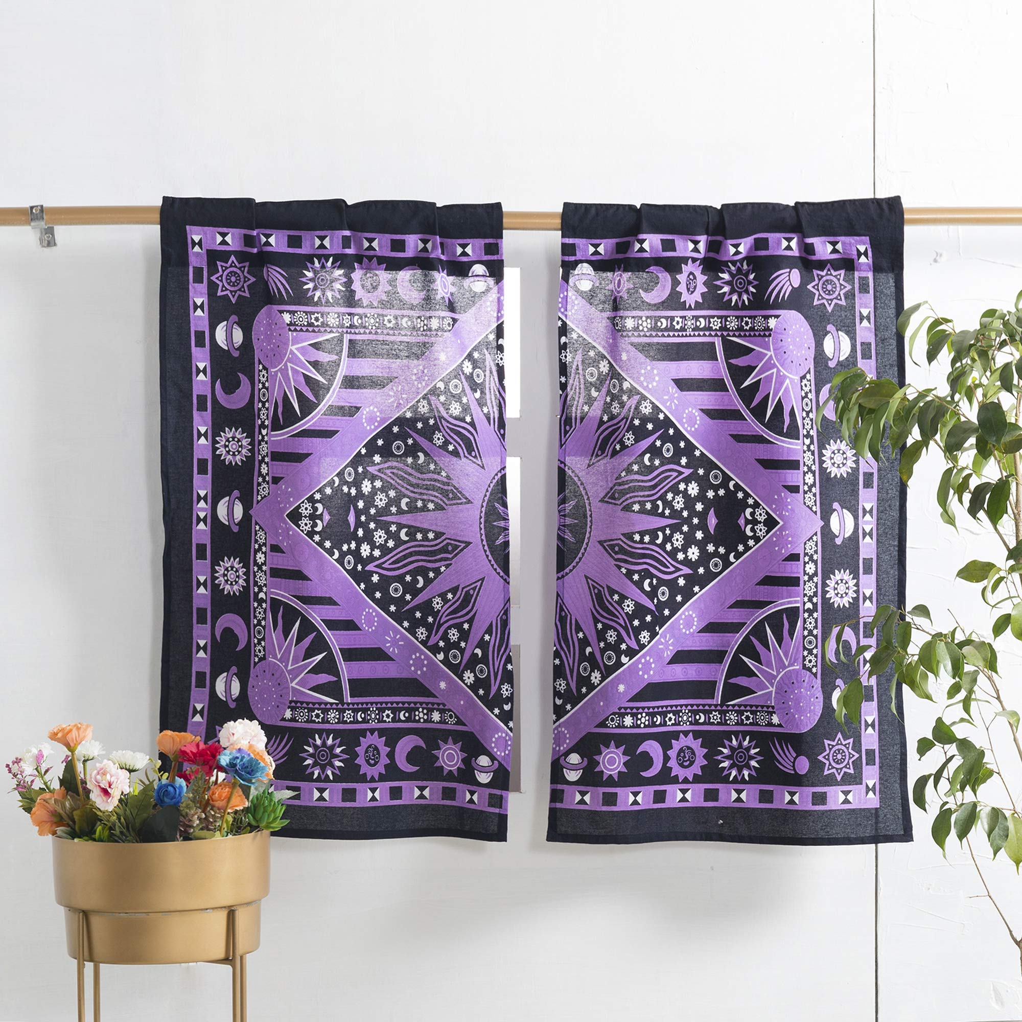 Popular Handicrafts Indian Burning Sun Hippie Mandala Kitchen Window Curtains - Gypsy Bohemian Sun Moon Beautiful Drapery Bedroo