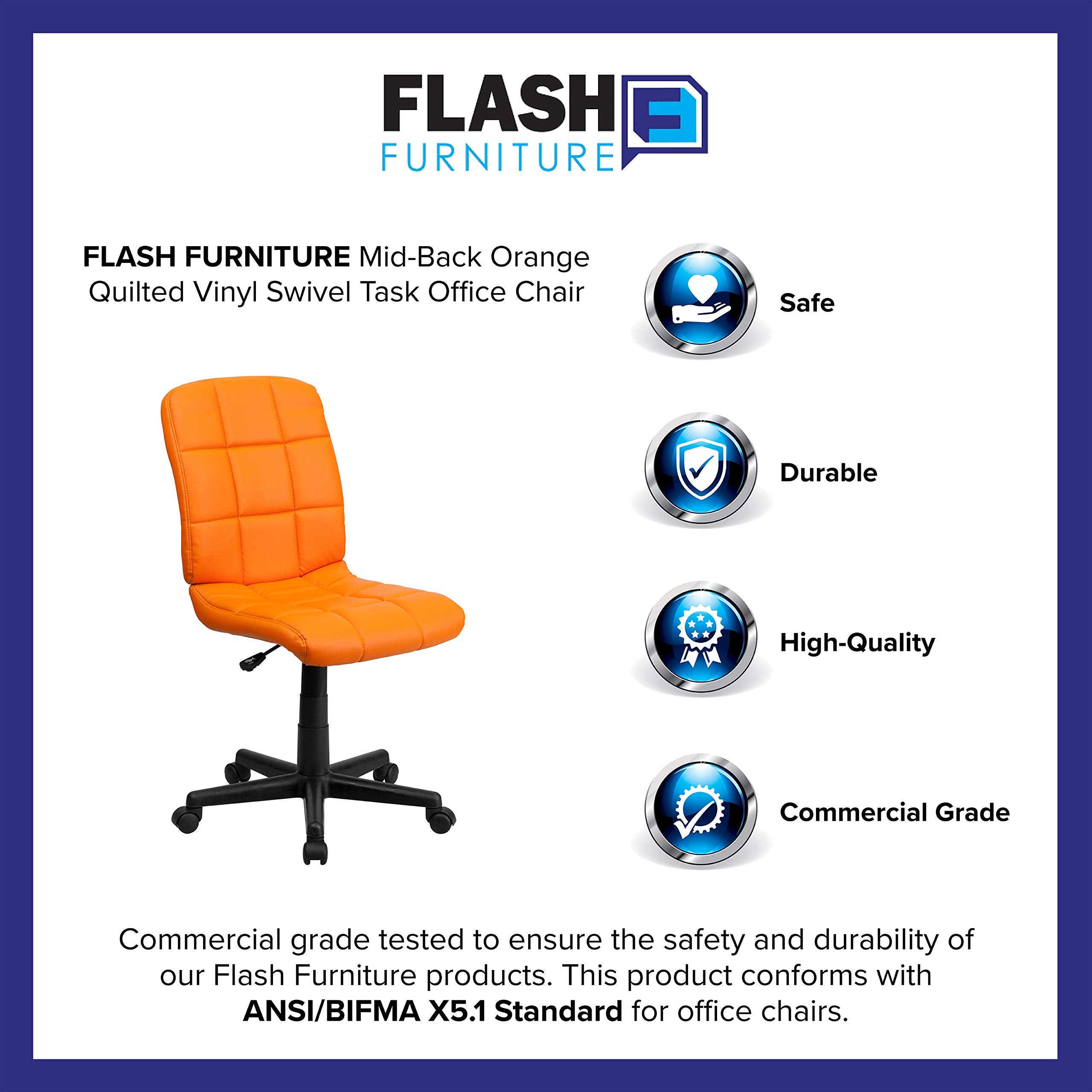 Flash Furniture Clayton Mid-Back Orange Quilted Vinyl Swivel Task Office Chair
