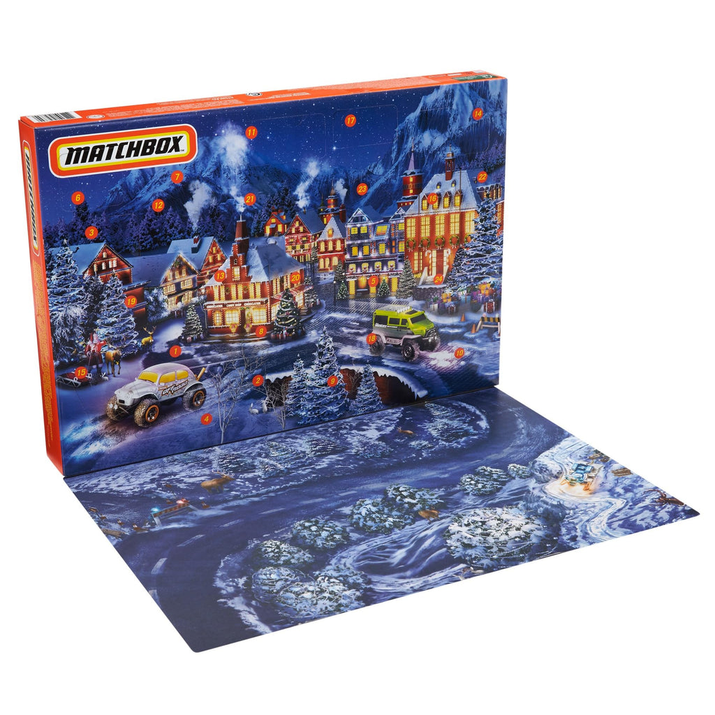 Matchbox Advent Calendar With 24 Surprises That Include 11 1:64 Scale Cars With Authentic & Holiday-Themed Decos & Accessories,