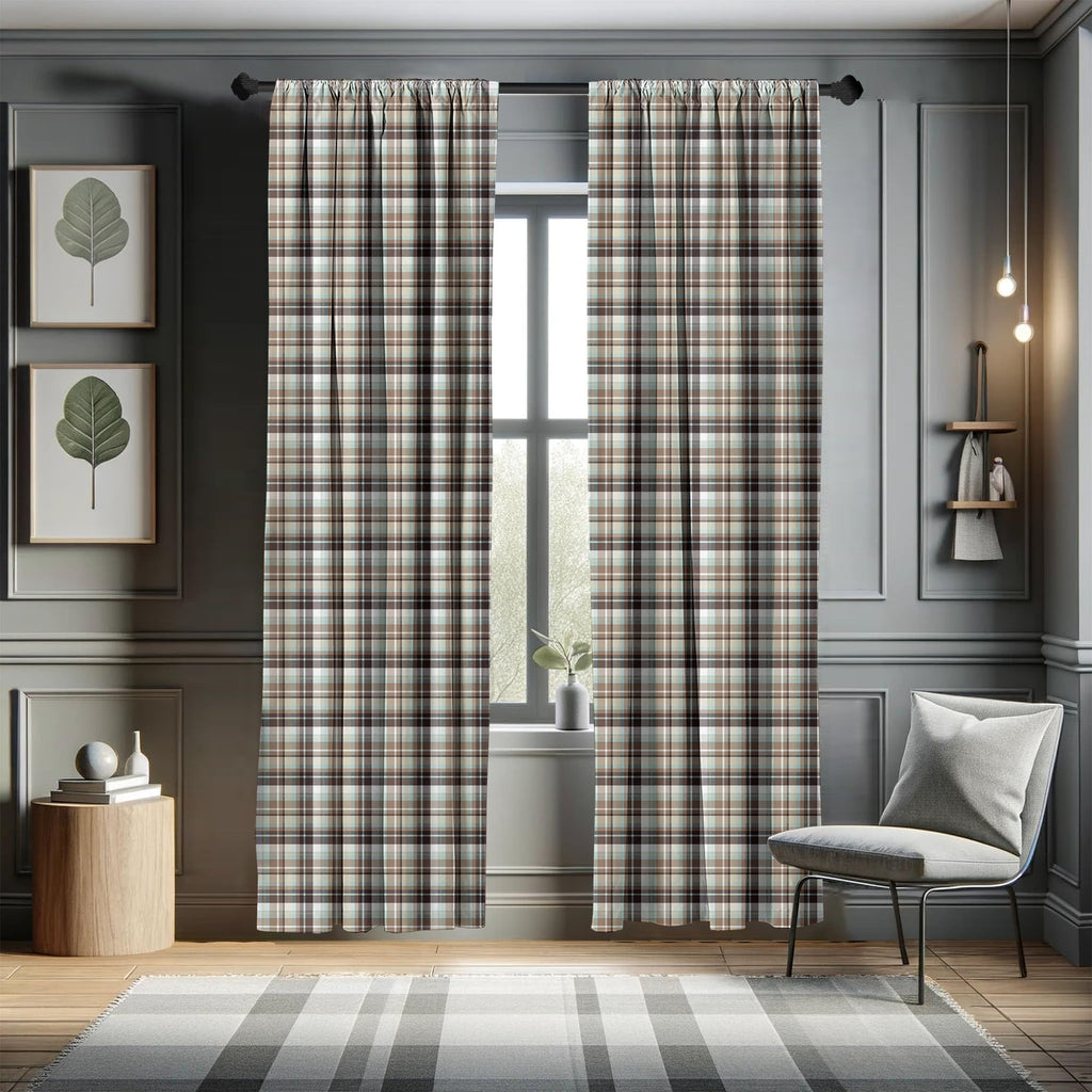 Ambesonne Brown Plaid Curtains, Brown Blue Associated Print Repeating Squares And Stripes Geometric Layout, Window Treatments 2
