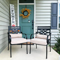 Mfstudio 2 Piece Black Patio Dining Chairs With Beige Thick Cushions,Outdoor Furniture Metal Chairs With Armest For Garden, Pool