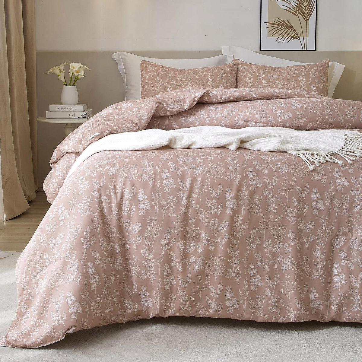 Highbuy 100% Cotton Duvet Cover Full Girl Botanical Flower Bedding Comforter Cover Chic Boho 3 Piece Aesthetic Floral Duvet Cove