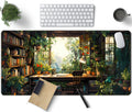 Green Plant Lovers Cute Desk Mat, Kawaii Desk Pad Xxl Large Extended Lofi Mouse Pad Gaming Anime Mousepad, Big Laptop Computer K
