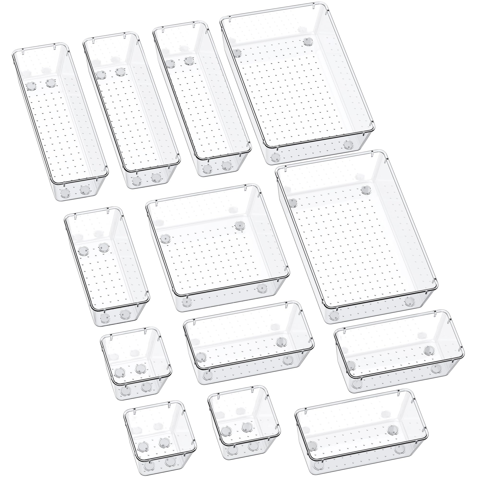 SMARTAKE 13-Piece Drawer Organizers with Non-Slip Silicone Pads, 5-Size Desk Drawer Organizer Trays Storage Tray for Makeup, Jew