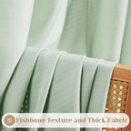 Homeideas Non-See-Through Sage Green Privacy Sheer Curtains 52 X 54 Inches Long 2 Panels Set, Fish Bone Pattern Semi Sheer Curta